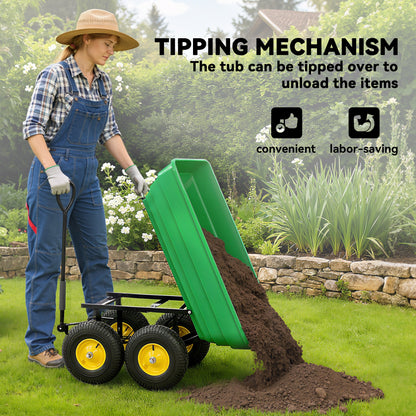 75 Litre Large Garden Cart, Tipping Wheelbarrows Heavy Duty Garden Dump Trolley 200kg Capacity for Festivals, Tools, Plants, Logs - Green