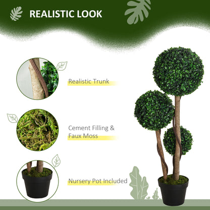 Decorative Artificial Trees Boxwood Ball Topiary Trees in Pot, UV-Cut Fake Plants for Home Indoor Outdoor Decor, 90 cm, Dark Green