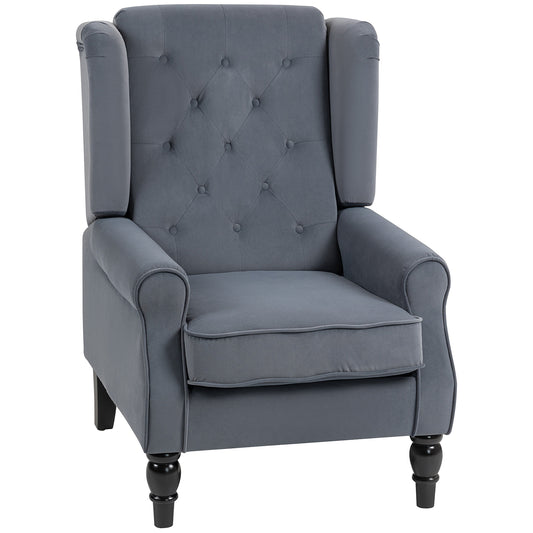 Wingback Accent Chair, Retro Upholstered Button Tufted Occasional Chair for Living Room and Bedroom, Grey