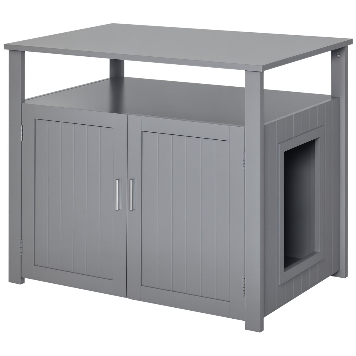 Wooden Cat Litter Box Enclosure Furniture with Adjustable Interior Wall & Large Tabletop for Nightstand
