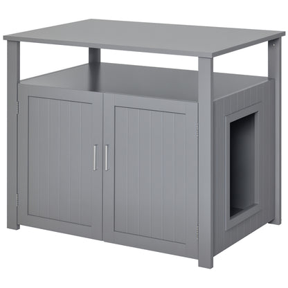 Wooden Cat Litter Box Enclosure Furniture with Adjustable Interior Wall & Large Tabletop for Nightstand
