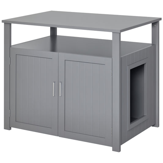 Wooden Cat Litter Box Enclosure Furniture with Adjustable Interior Wall & Large Tabletop for Nightstand
