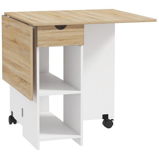 Folding Dining Table, Drop Leaf Table for Small Spaces, Foldable Table with Drawer and Storage Shelves for Kitchen, Dining Room