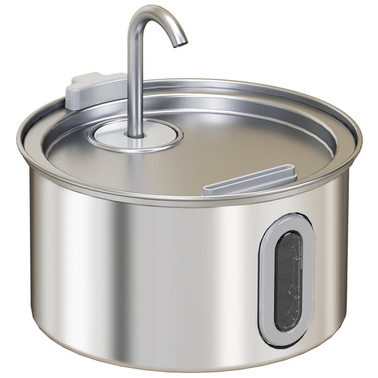 2.5L Stainless Steel Cat Water Fountain for Drinking with Ultra-Silent Pump, Water-Level Window, 7 Filters