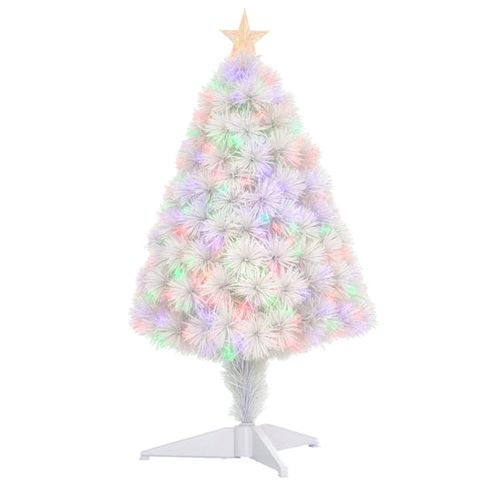2.5FT Prelit Artificial Tabletop Christmas Tree with Fibre Optics Holiday Home Xmas Decoration for Table and Desk, White