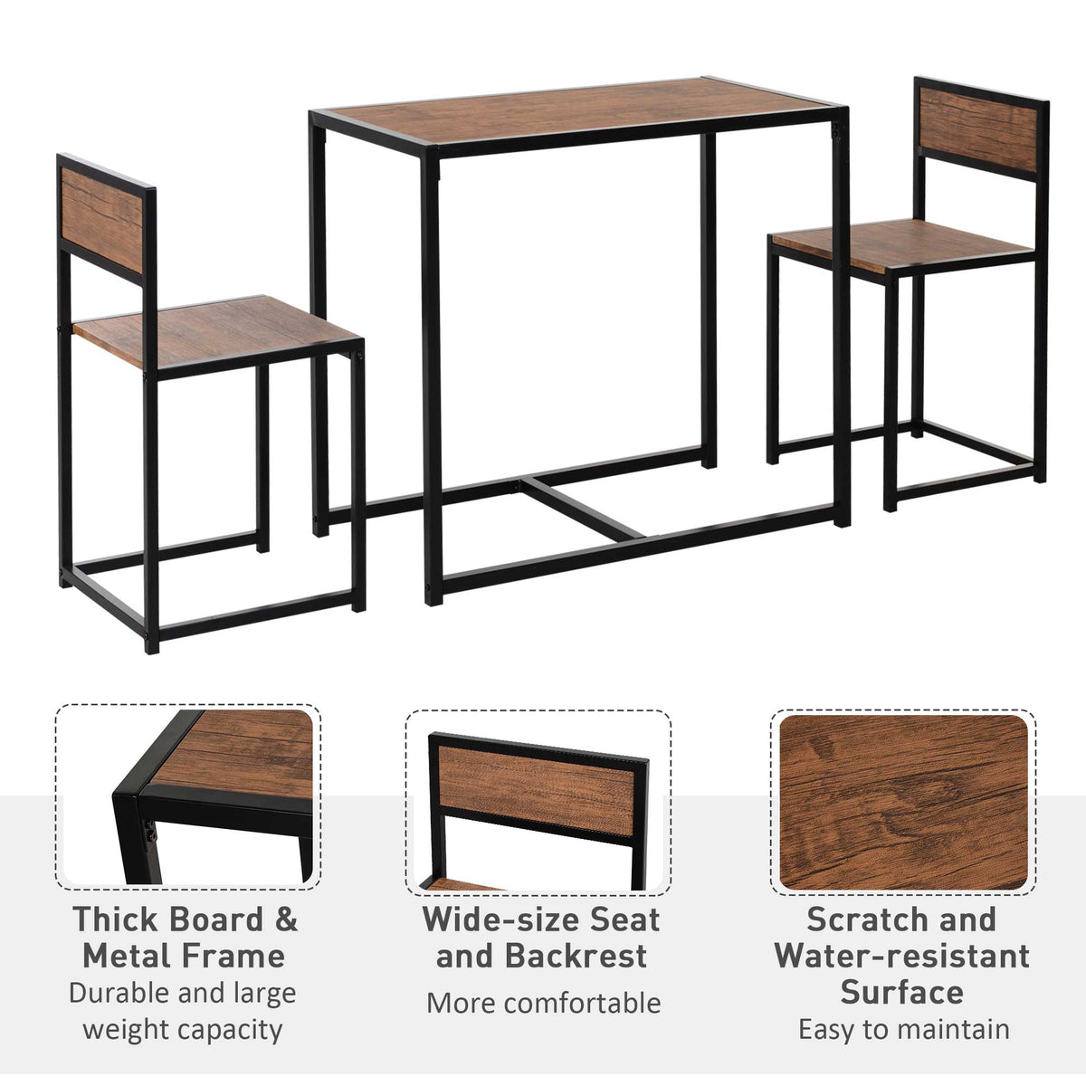 Dining Table and Chairs Set 2, Dining Room Sets, Rectangular Space Saving Table and 2 Chairs for Compact Kitchens, Steel Frame