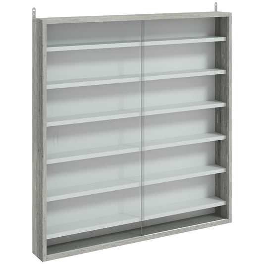 Six Shelf Display Cabinet, with Glass Doors - Graphite Wood Effect