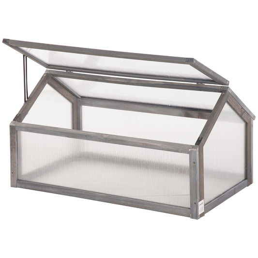 Wooden Cold Frame Garden Polycarbonate Greenhouse with Openable Top Cover, Grow House for Flowers, Vegetables, Plants, 90 x 52 x 50cm