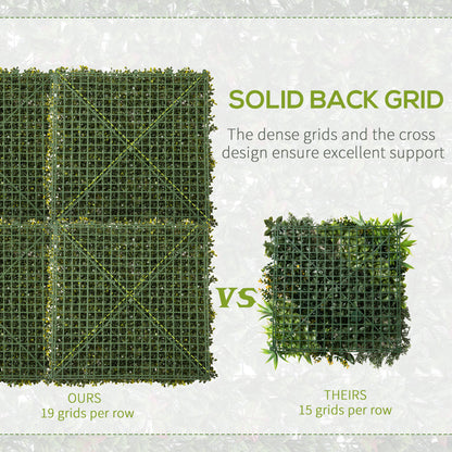 12PCS Artificial Boxwood Wall Panels 50cm x 50cm Grass Privacy Fence Screen Faux Hedge Greenery Backdrop Encrypted Milan Grass with White Flowers for Home Garden Backyard Balcony