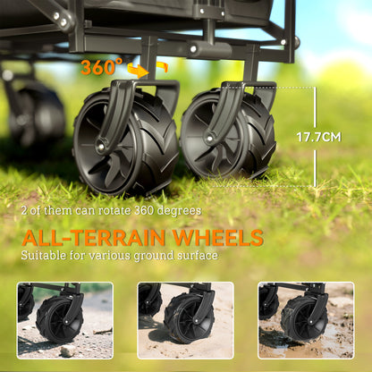 180L Festival Trolley on Wheels, Push & Pull Beach Cart with Removable Canopy, Wide All-Terrain Wheels, Folding Camping Trolley Cart, Adjustable Handle for Garden Fishing Shopping