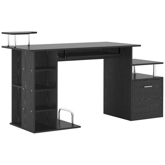 Computer Desk PC Workstation with Drawer Shelves CPU Storage Rack Home Office Furniture 152 x 60 x 88cm (BLACK)