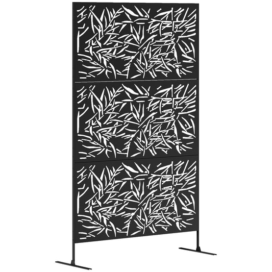 Decorative Garden Privacy Screen with Stand, 6.5FT Freestanding Metal Outdoor Divider, Decorative Privacy Panel with Expansion Screws for Garden Pool Hot Tub, Bamboo Style, Black