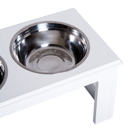 Raised Dog Feeding Bowls with Stand, Stainless Steel for Medium Dog, 58L x 31W x 25H cm - White