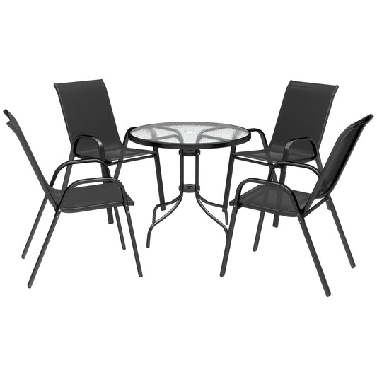 Five-Piece Steel Patio Set, with Glass-Top Table