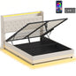 5ft King Bed Frame with Headboard, Platform Bed Frame with Hydraulic Storage, LED Lights and Charging Station, White
