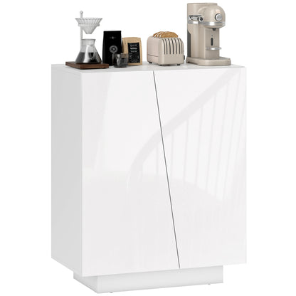 High Gloss Storage Cabinet, Freestanding Storage Cupboard with Adjustable Shelves for Living Room, Bedroom, Hallway, White