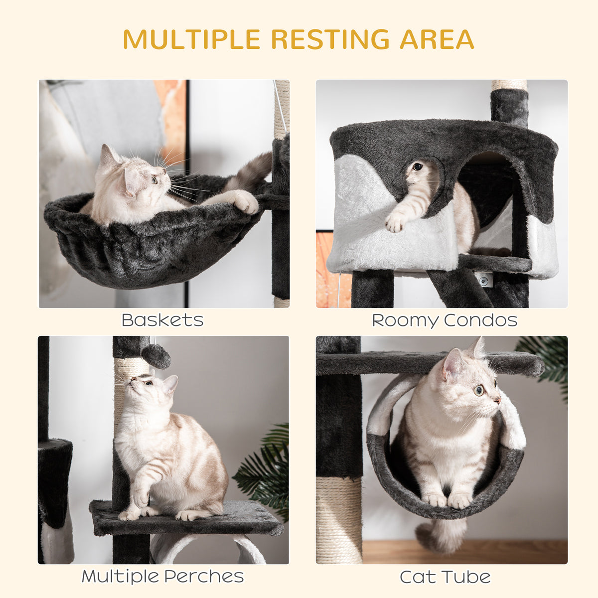 Floor-to-Ceiling Cat Tree for Indoor Cats, 240-260cm Adjustable Cat Tree - White
