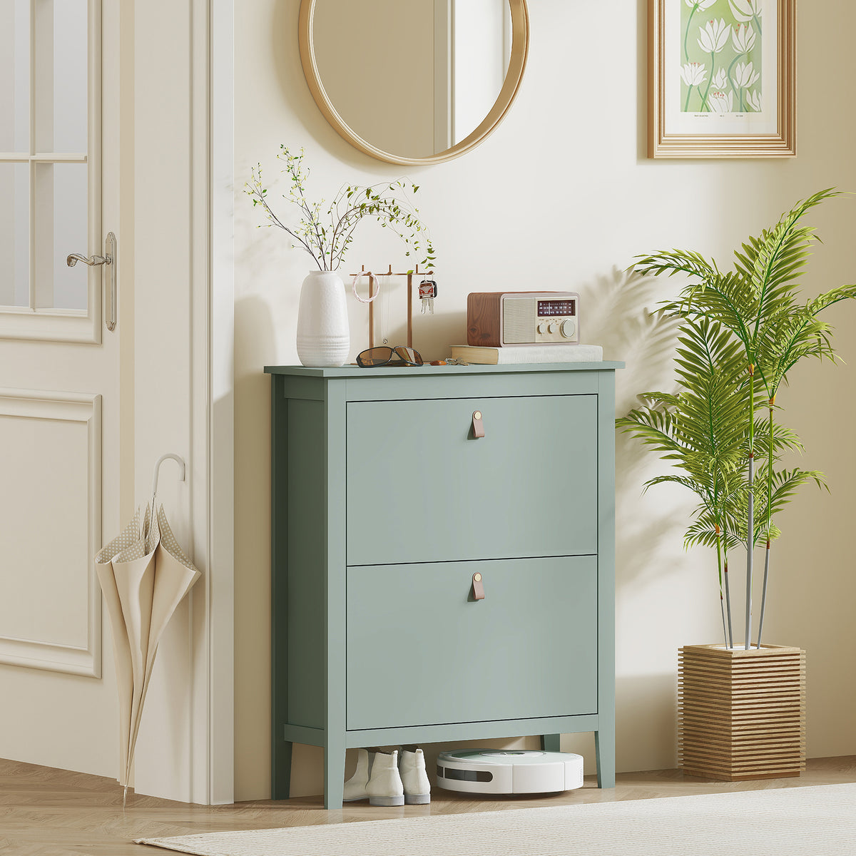 Modern Two-Drawer Shoe Cabinet - Green