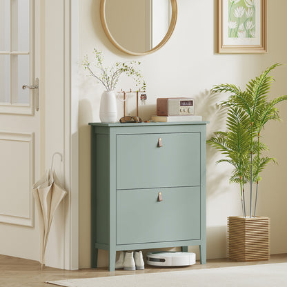 Modern Two-Drawer Shoe Cabinet - Green