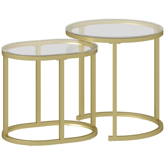 Nest of Tables with Steel Frame and Tempered Glass Tabletop, Modern Coffee Table Set of 2, Clear