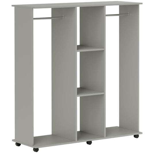 Open Wardrobe Double Mobile Storage Shelves Organizer W/6 Wheels-Grey