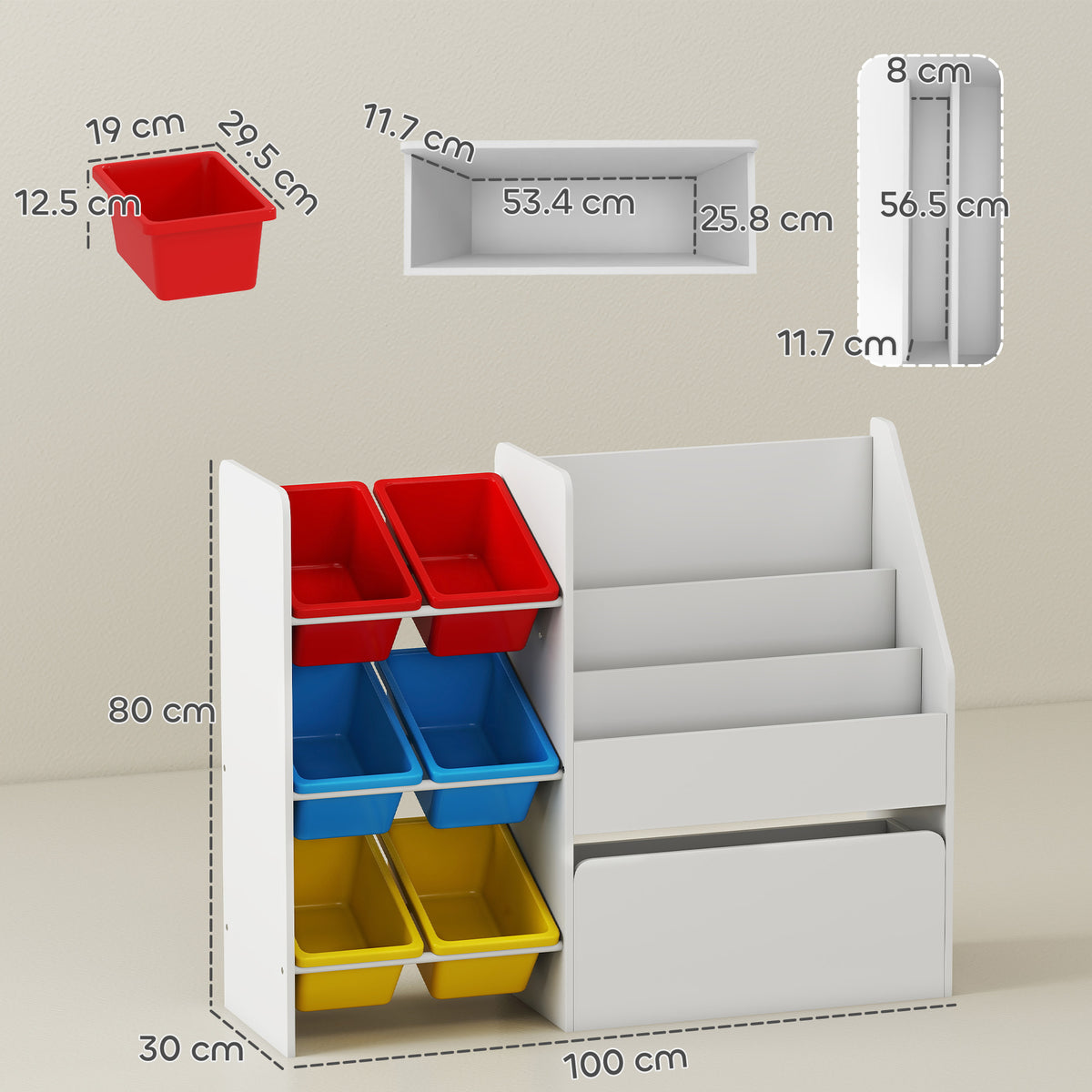 Toy Storage Unit, 3-Tier Toy Organiser Shelf with 6 Removable Storage Bins for Bedroom, Nursery, Multicoloured