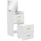 Compact Dressing Table and Stool Set, with Storage - White
