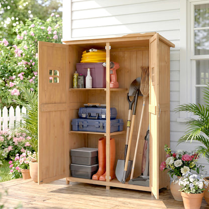 Wooden Garden Shed with Two Windows, Tool Storage Cabinet, Outdoor Double Door Organizer 127.5W x 50D x 164H cm, Natural