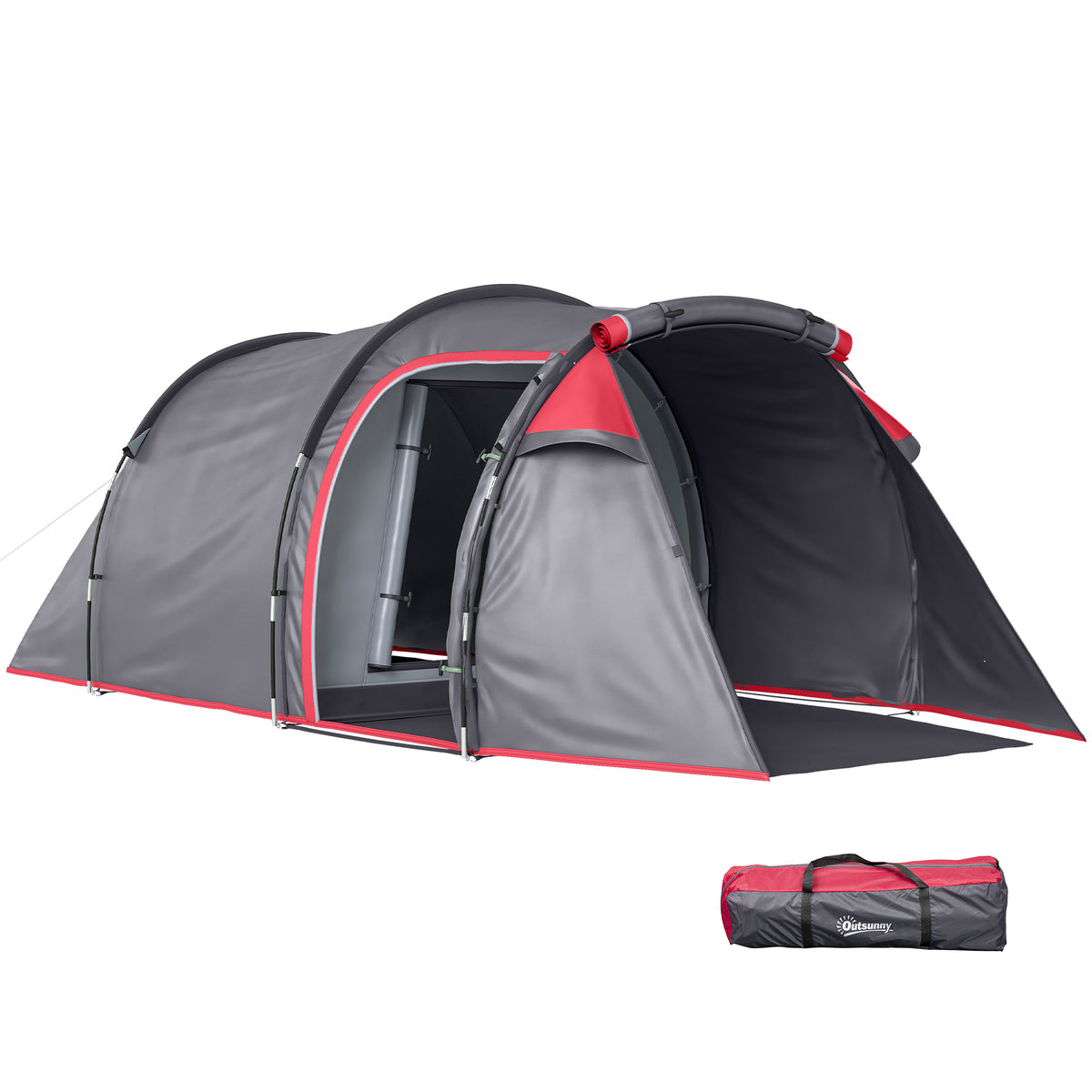 2 Man Tunnel Tent with Sewn-in Groundsheet, Air Vents, Rainfly, 2000mm Large Camping Tent with Bedroom, Porch, Living Area for Camping, Hiking, 426L x 206W x 154H cm