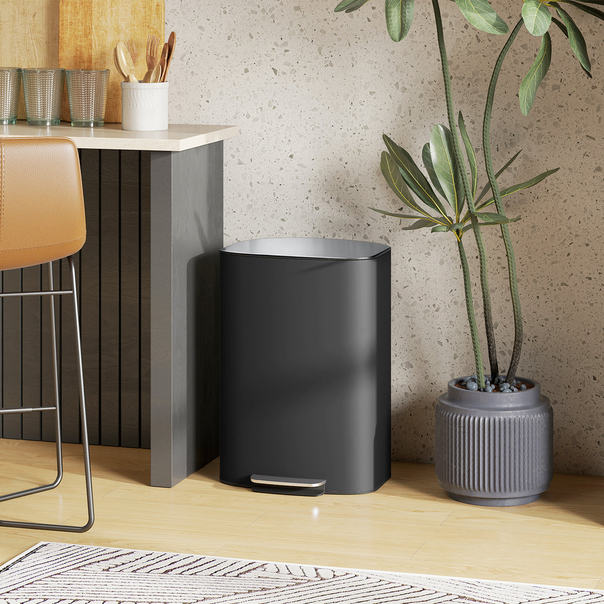 50L Kitchen Bin with Soft-Close Lid and Stay-Open Function, Stainless Steel Pedal Bin with Removable Inner Bucket, Carry Handle for Kitchen, Office, Home