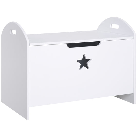 Kids Wooden Toy Box Organizer Children's Toy Storage with Lid Safety Hinge Side Handle Playroom Furniture White