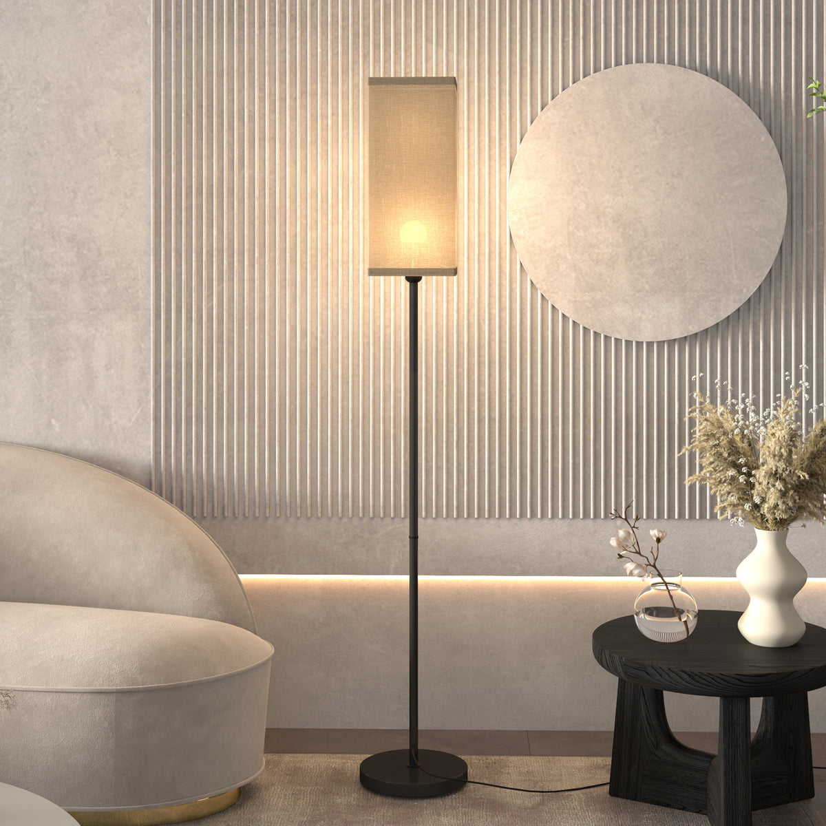 Floor Lamp, Modern Standing Lamp with Linen Shade and Foot Switch, Tall Lamps for Bedroom, Bulb not Included