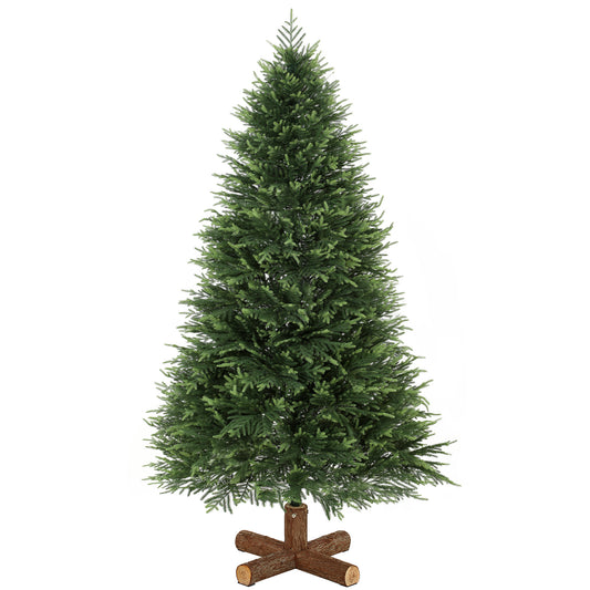 6ft Artificial Christmas Tree, Hinged Xmas Tree with Realistic 751 PE & PVC Branch Tips, Fir Wood Base, Green