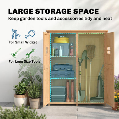 Wooden Garden Shed with Two Windows, Tool Storage Cabinet, Outdoor Double Door Organizer 127.5W x 50D x 164H cm, Natural