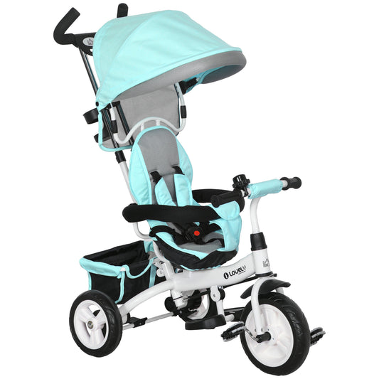 6 in 1 Kids Trike Push Bike w/ Push Handle, Canopy, 5-point Seat Belt, Storage, Footrest, Brake, for 1-5 Years