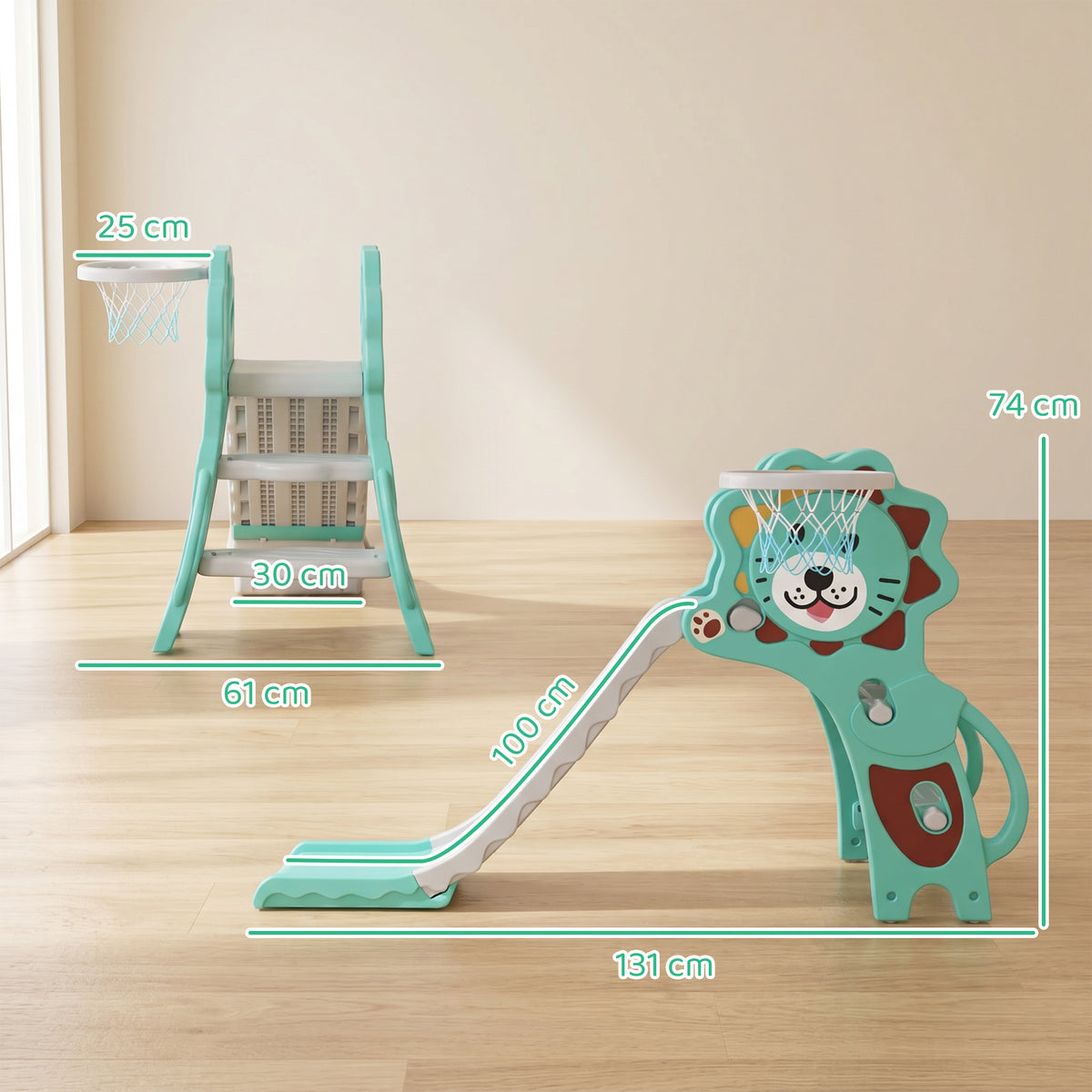 Baby Slide with Basketball Hoop, Climber, Easy to Assemble Kids Slide for Indoor Use, for Ages 18-36 Months