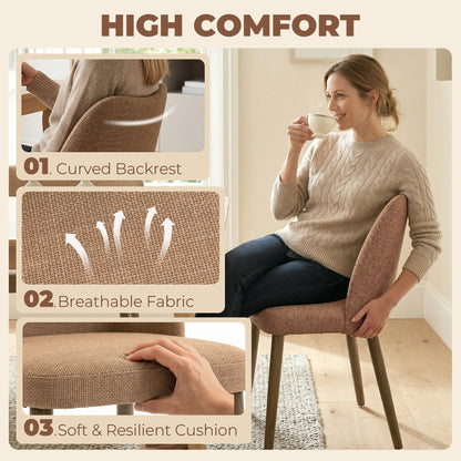 Dining Chairs Set of 2, Linen Upholstered Kitchen Chairs with Padded Seat, Curved Backrest, Rubberwood Legs