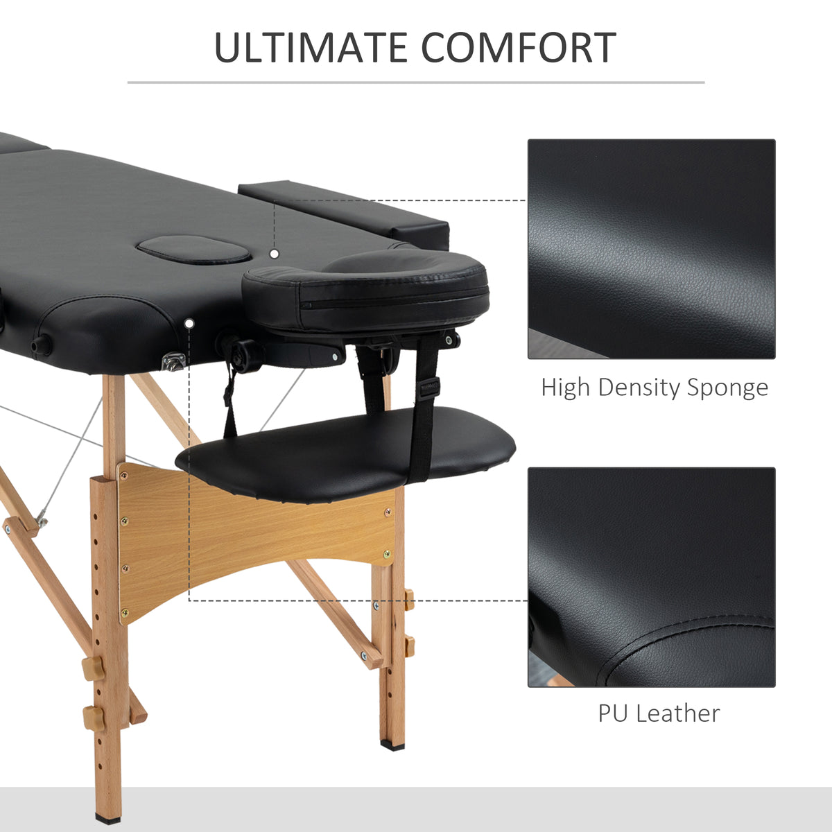 Portable Massage Bed, Folding Spa Beauty Massage Table with 2 Sections, Carry Bag and Wooden Frame
