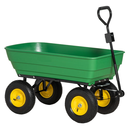 125 Litre Large Garden Cart, Heavy Duty 4 Wheel Trolley Dump Wheelbarrow Tipping Truck Trailer - Green