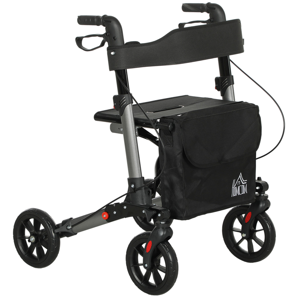 Rollator Walker with Seat, Compact Quick Folding Mobility Walker with 8" Wheels, Carry Bag, Adjustable Height, Cane Holder and Lightweight Aluminium Frame for Seniors and Disabled, Silver