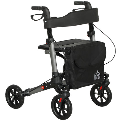 Rollator Walker with Seat, Compact Quick Folding Mobility Walker with 8" Wheels, Carry Bag, Adjustable Height, Cane Holder and Lightweight Aluminium Frame for Seniors and Disabled, Silver