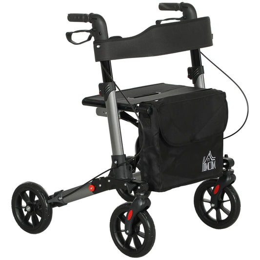Rollator Walker with Seat, Compact Quick Folding Mobility Walker with 8" Wheels, Carry Bag, Adjustable Height, Cane Holder and Lightweight Aluminium Frame for Seniors and Disabled, Silver
