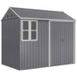 8 x 6 ft Galvanised Garden Shed, Outsoor Metal Storage Shed with Double Doors Window Air Vents, Grey