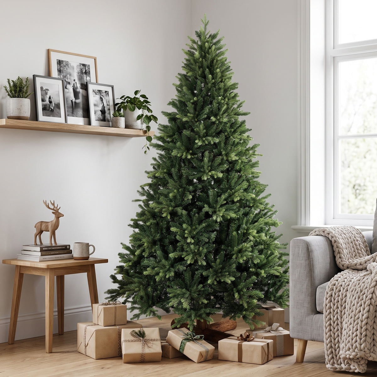 Artificial Christmas Tree, Hinged Xmas Tree with 3834 PE & PVC Branch Tips, 7ft, Green