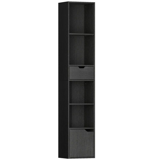 6-Tier Bookcase, Tall Narrow Bookshelf with Drawer and Door