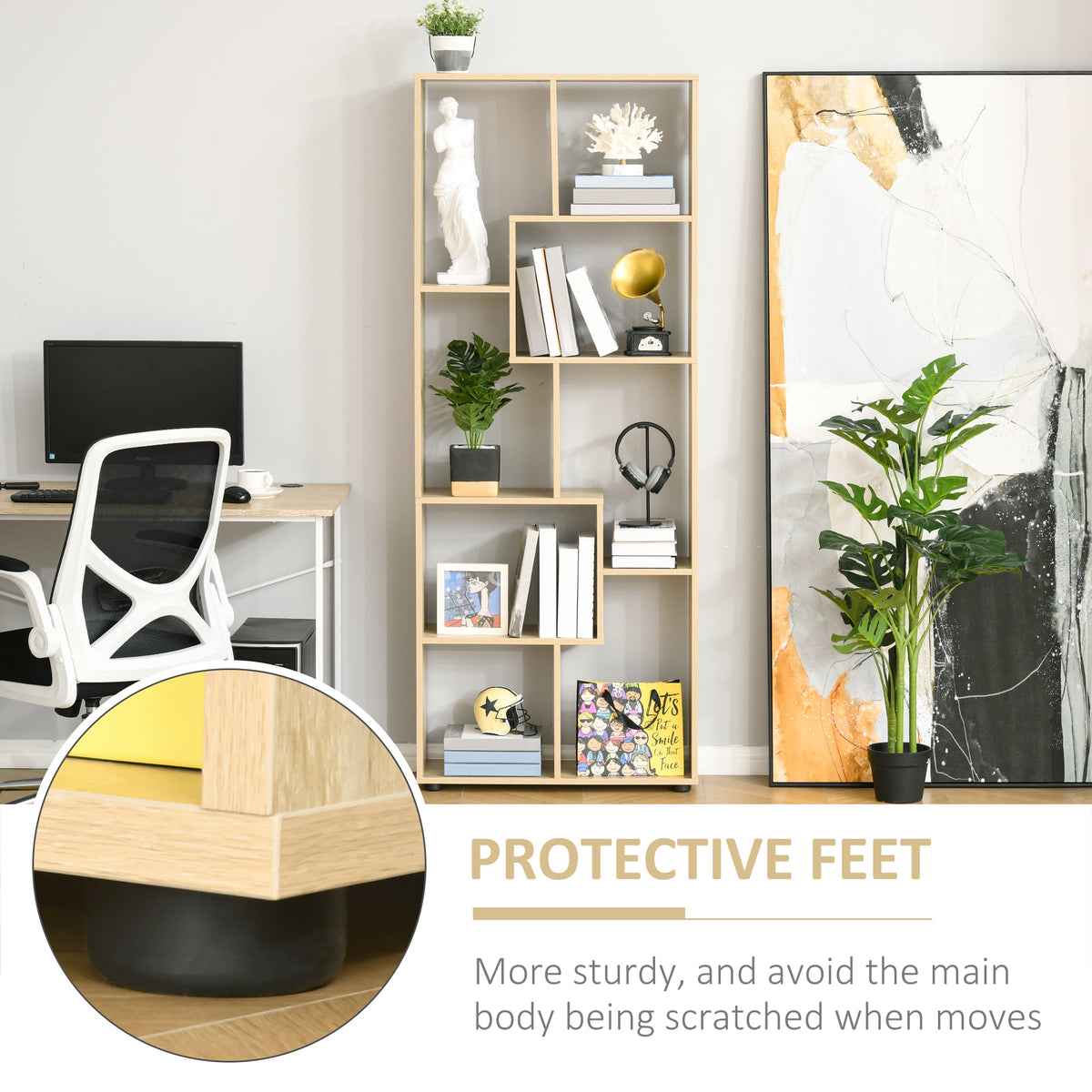 Bookshelf, Tall Bookcase, Modern Room Divider, 8 Cube Storage Unit, Freestanding Storage Shelf for Living Room, Bedroom, Home Office, 70 x 24 x 178 cm, Natural