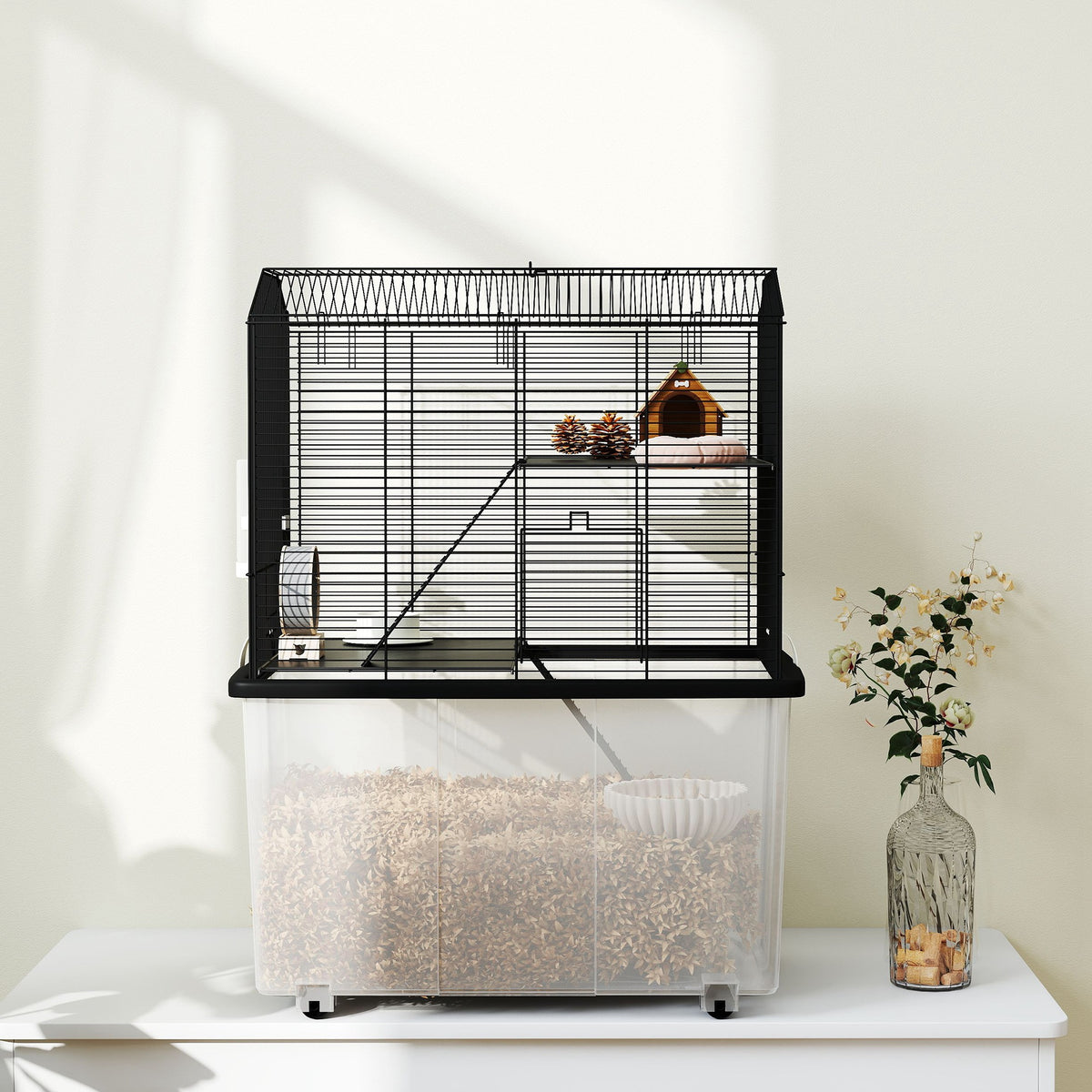 Three-Tier Gerbil Cage, Hamster Cage for Dwarf Hamster w/ Wheels, Deep Bottom, Food Dish, Water Bottle