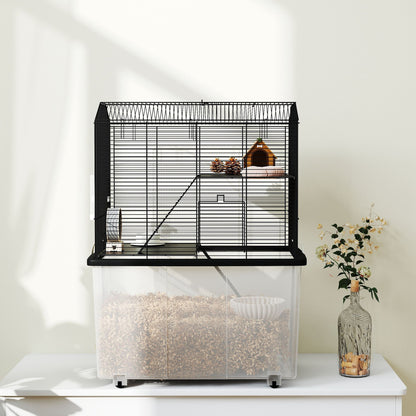 Three-Tier Gerbil Cage, Hamster Cage for Dwarf Hamster w/ Wheels, Deep Bottom, Food Dish, Water Bottle