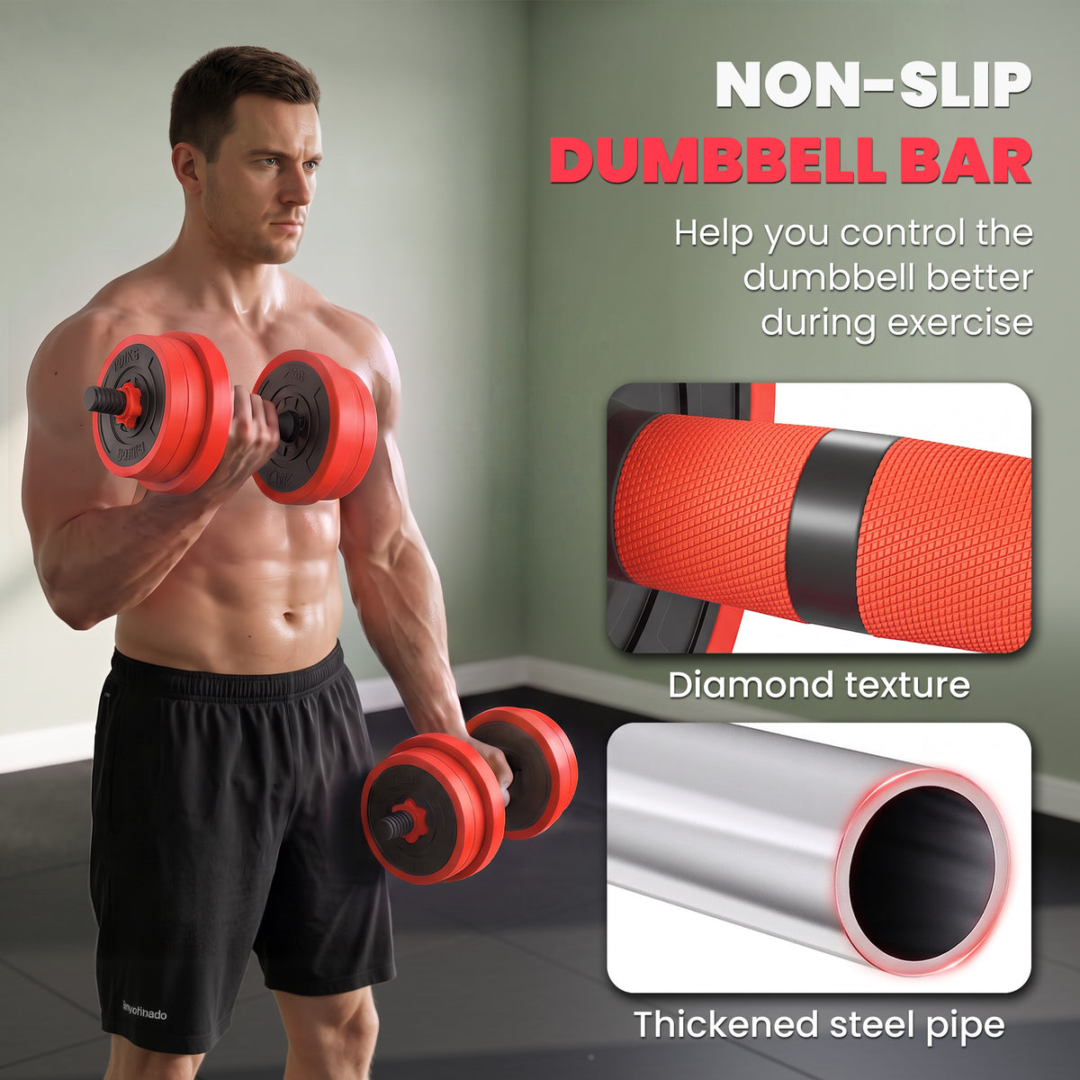 20kg 6-In-One Adjustable Weight Dumbbells Set, Barbell, Kettlebell, Push Up Stand - Red
