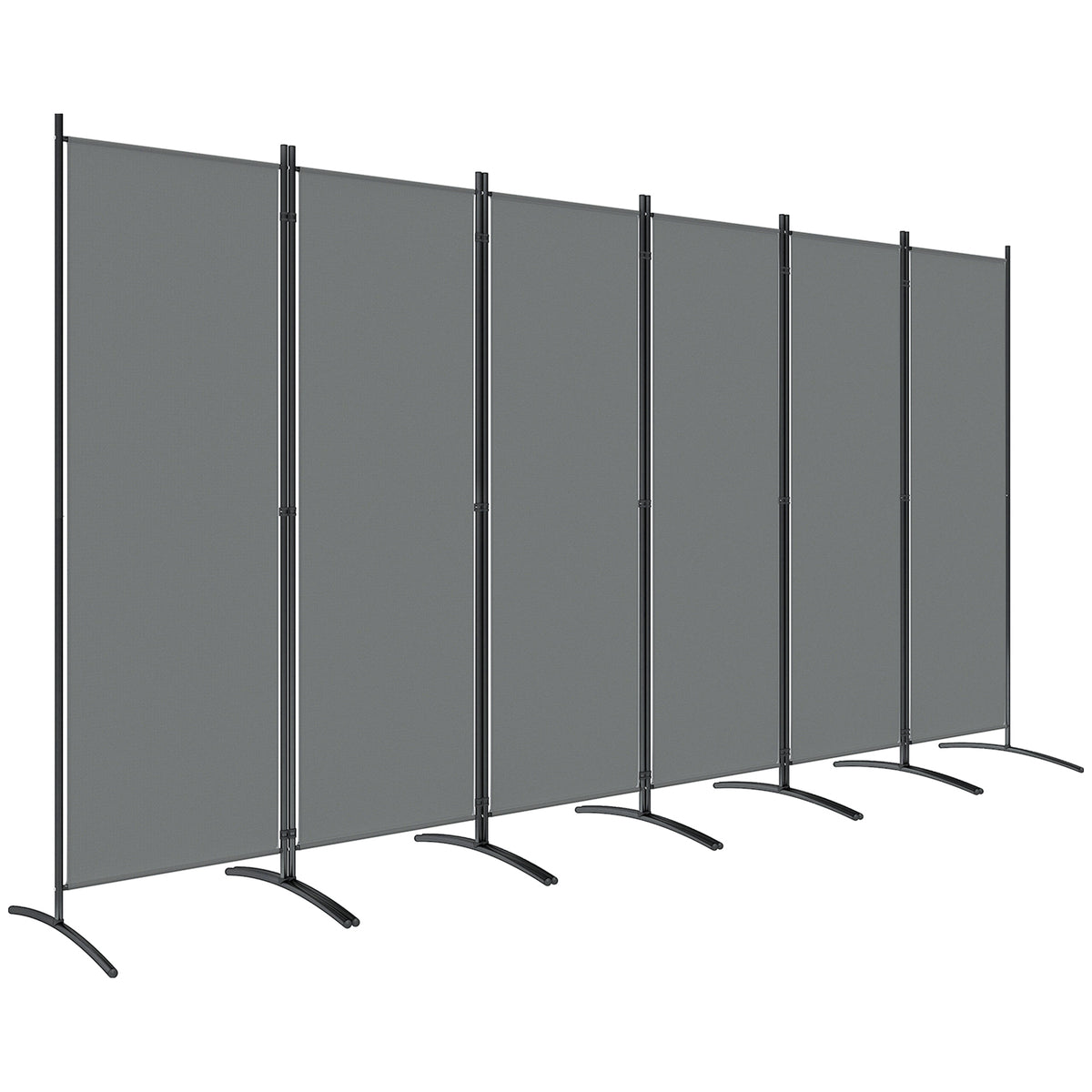 6 Panel Folding Room Divider, 1.7m Privacy Screen with Wide Feet, Portable Freestanding Metal Partition Separator for Office, Living Room, Bedroom, Dining Room, Dark Grey